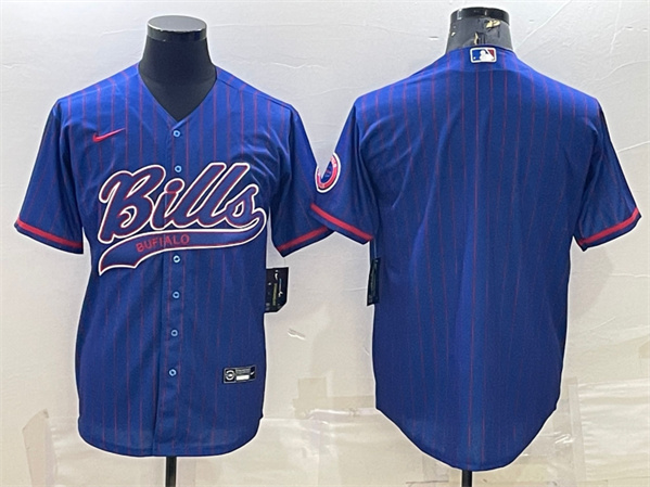 Men's Buffalo Bills Team Big Logo With Patch Cool Base Stitched Baseball Jersey